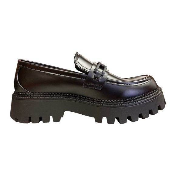 Black - Steve Madden Women's Aerin Lug Sole Chain Design Chunky Heel Loafer Slip - Picture 4 of 4